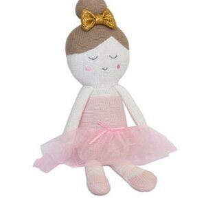 LIVING TEXTILES Emma the Ballerina Knitted Toy‎ Rattle Baby Girl Gift Keepsake